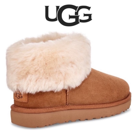 UGG Shoes - Authentic UGG® Classic Boots Mini Fluff Suede Sheepskin Bootie Chestnut 6